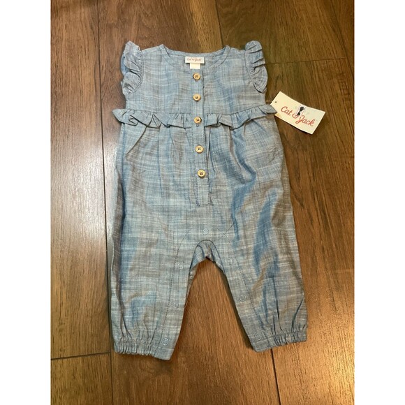 cat & jack 0-3 months romper one piece blue nwt baby girls - Picture 1 of 5